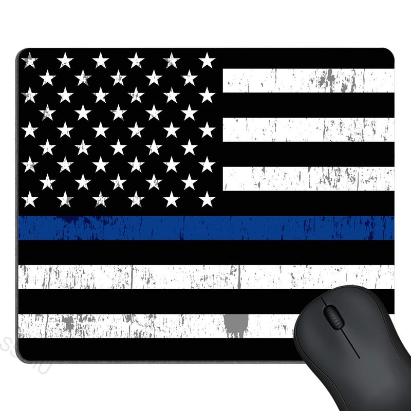 SSOIU Retro Thin Blue Line Flag Mouse Pad,US Thin Blue Flag Mouse Pad - Image 1
